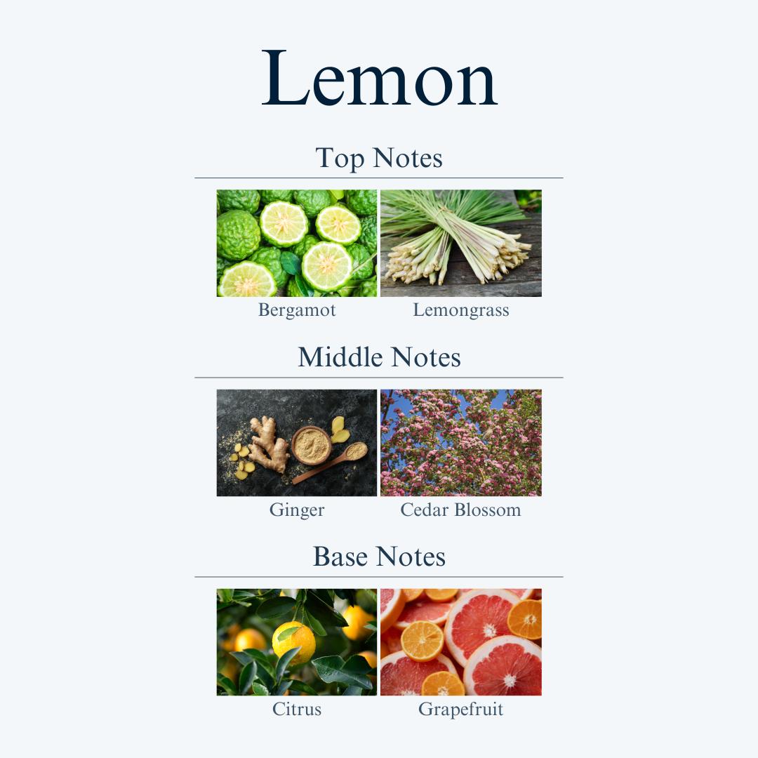 top, middle and base notes for Lemon scent